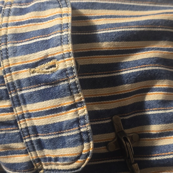 Free People Blue Striped Denim Barn Coat Jacket Corduroy Collar, M, Retail $248 - Picture 12 of 16